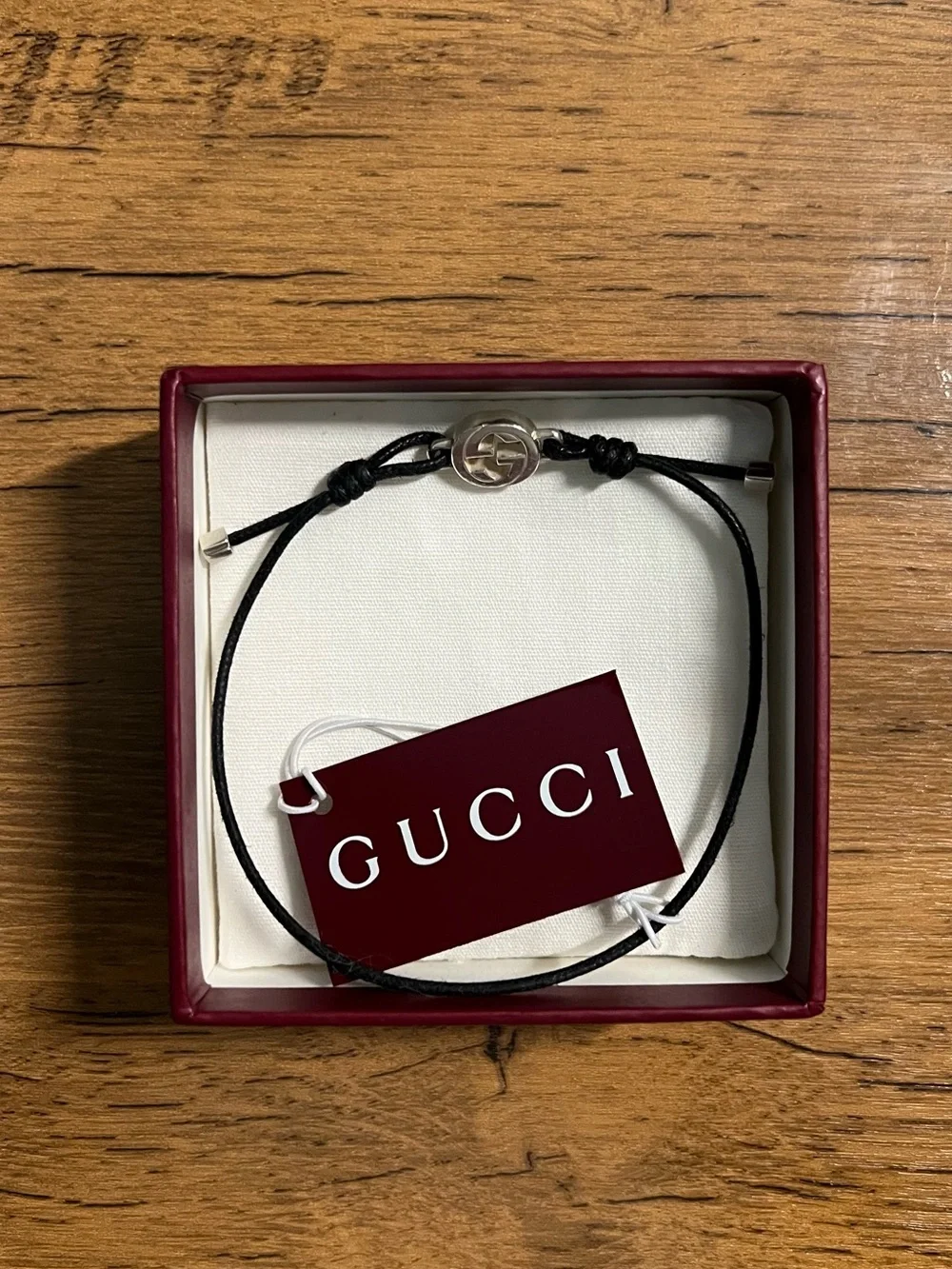 Gucci Black Cord Bracelet with Silver Interlocking G